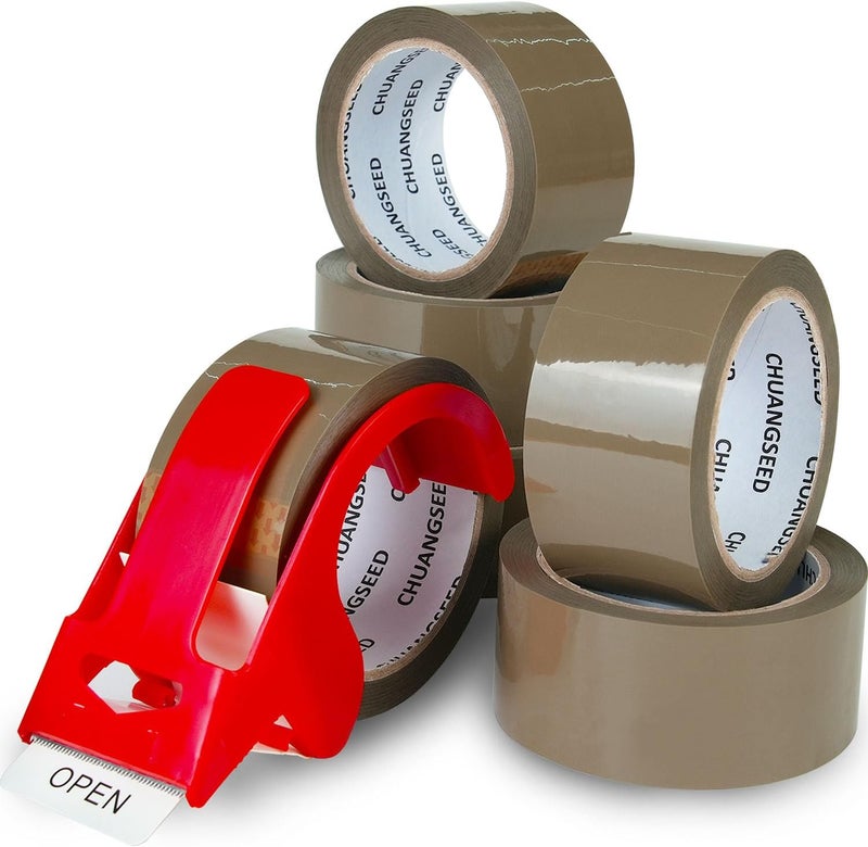 CHUANGSEED Packing Tape with Dispenser – 6 Rolls Brown Shipping Tape (2.4Mil x 1.88” x 60 Yards), Heavy Duty Box Sealing Tape for Moving, Packaging, Office, Warehouse - Image 1
